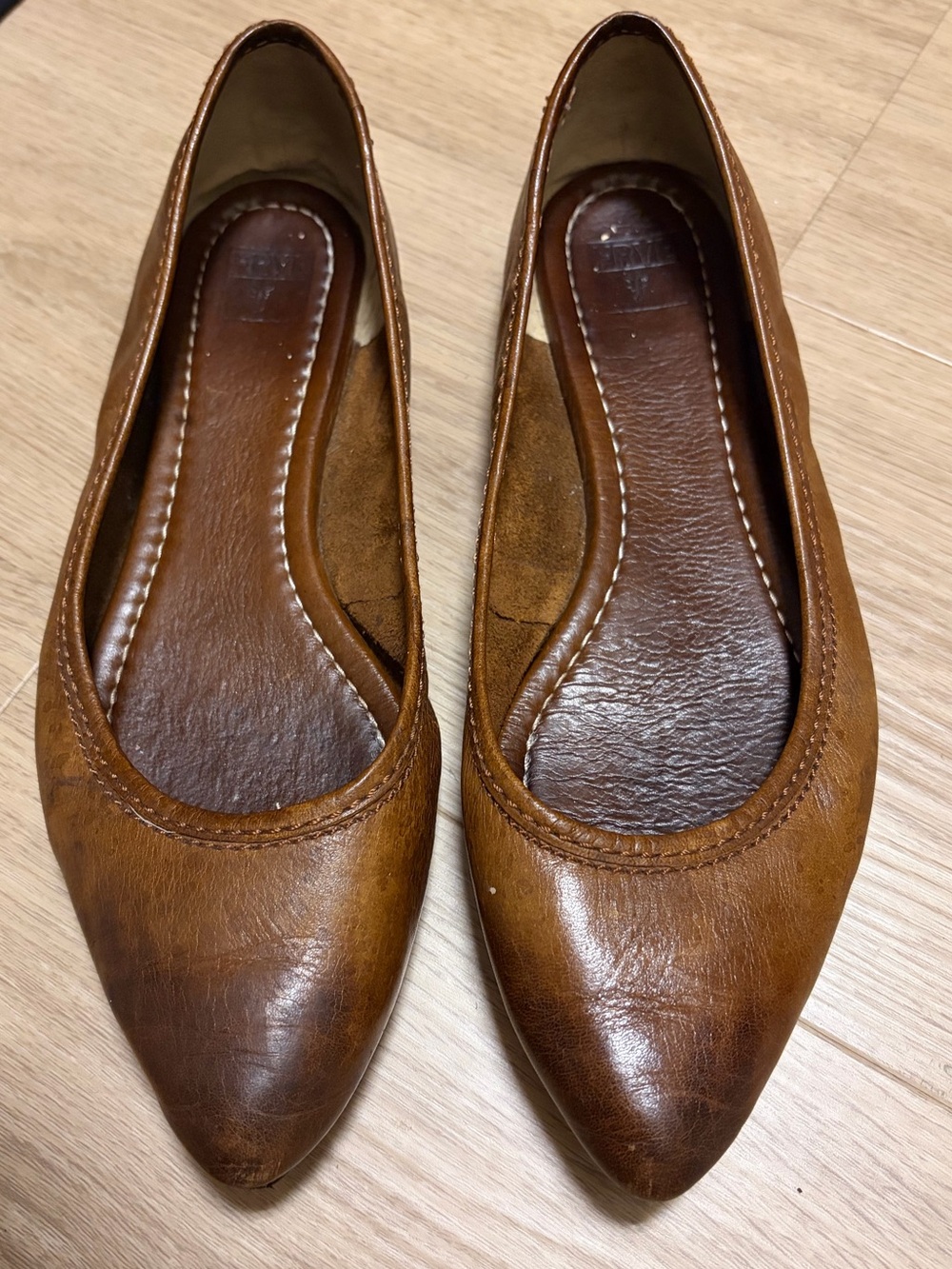 Frye Leather Pointed Toe Flats in Cognac Brown Women’s Size 9.5M